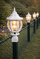 Panel Çim Çit Kare Tabanlı Sekizgen Direk Üstü Bahçe Armatürü Beyaz
